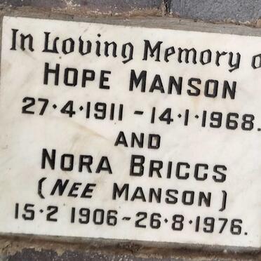 MANSON Hope 1911-1968 :: BRIGGS Nora nee MANSON 1906-1976