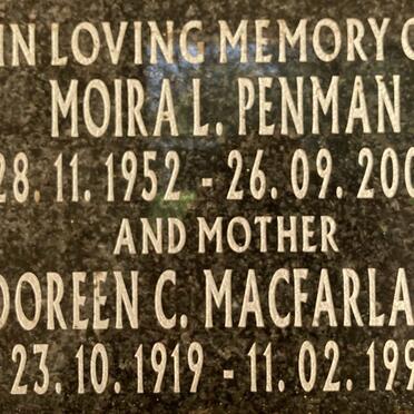 MACFARLANE Doreen C. 1919-1994 :: PENMAN Moira L. 1952-2008 