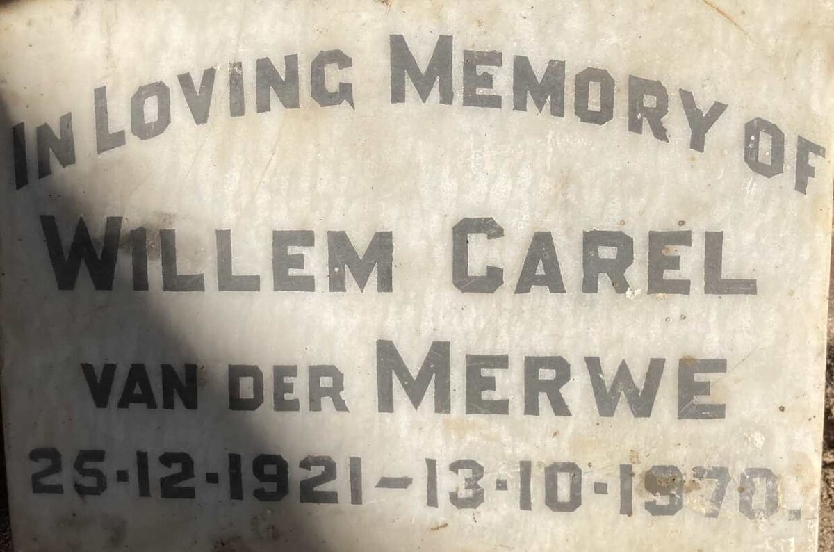 MERWE Willem Carel, van der 1921-1970
