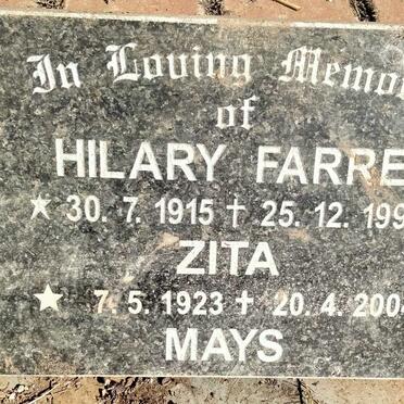 MAYS Hilary Farre 1915-1999 & Zita 1923-2004