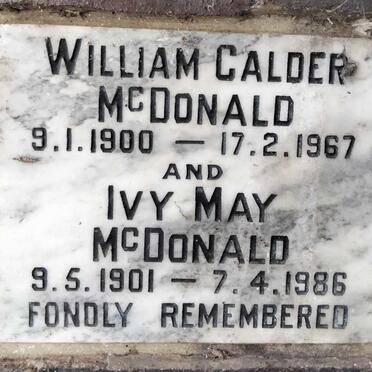 MCDONALD William Calder 1900-1967 & Ivy May 1901-1986