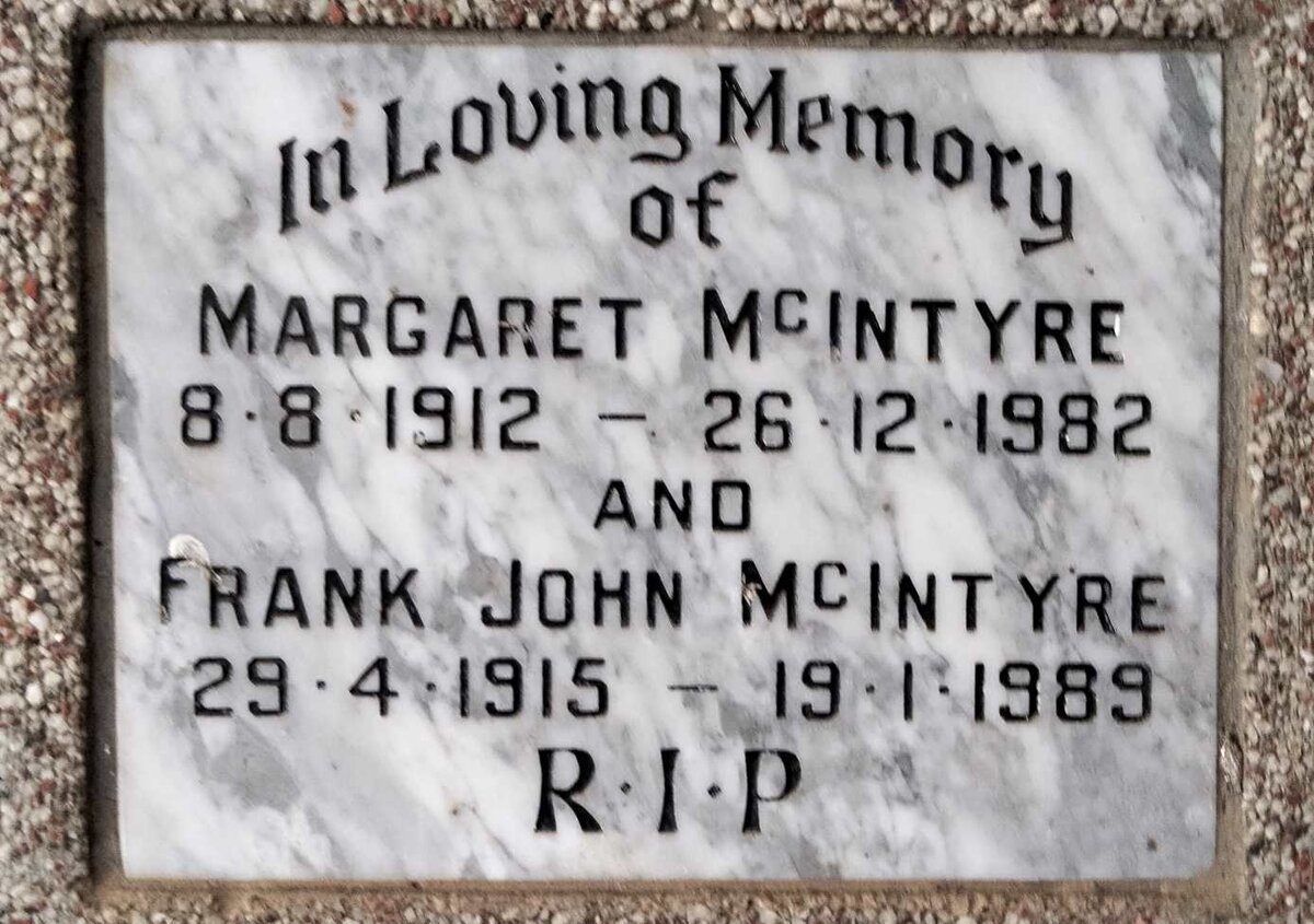 MCINTYRE Frank John 1915-1989 & Margaret 1912-1982