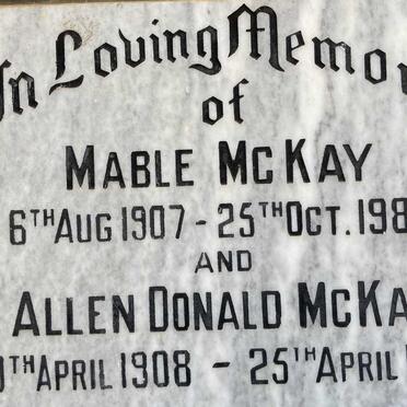 McKAY Allen Donald 1908-1985 & Mable 1907-1982