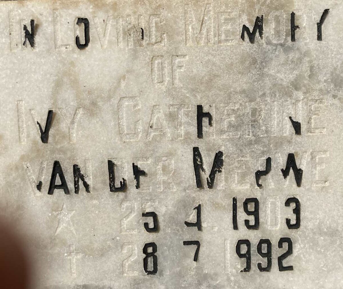 MERWE Ivy Catherine, van der 1903-1992