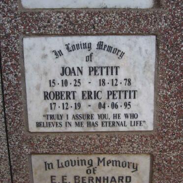 PETTIT Robert Eric 1919-1995 &amp; Joan 1925-1978