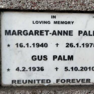PALM Gus 1936-2010 & Margaret-Anne 1940-1978