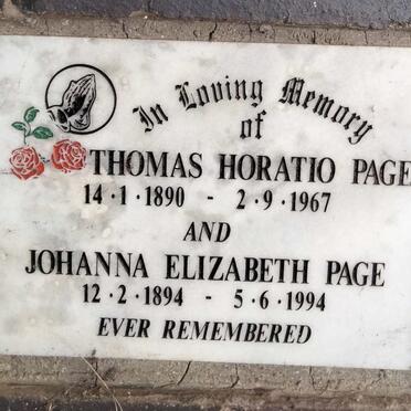 PAGE Thomas Horatio 1890-1967 & Johanna Elizabeth 1894-1994