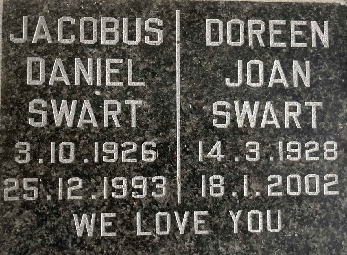 SWART Jacobus Daniel 1926-1993 & Doreen Joan 1928-2002