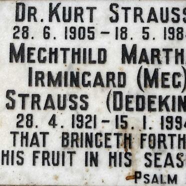 STRAUSS Kurt 1905-1984 & Mechthild Martha Irmingard DEDEKIND 1921-1994