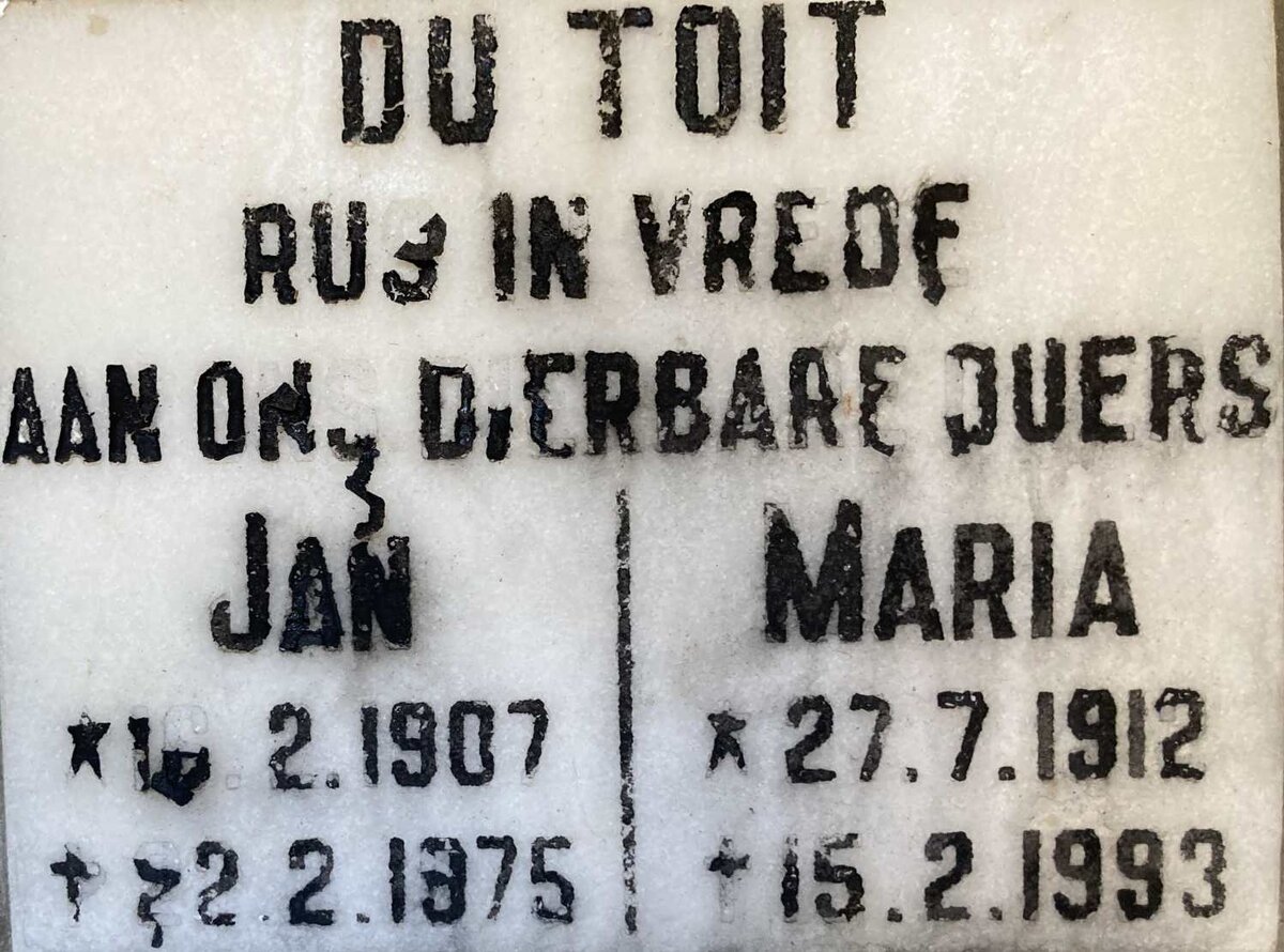 TOIT Jan, du 1907-1975 & Maria 1912-1993