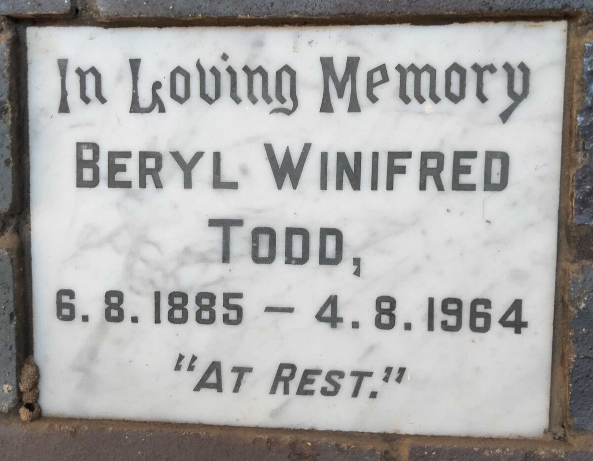 TODD Beryl Winifred 1885-1964