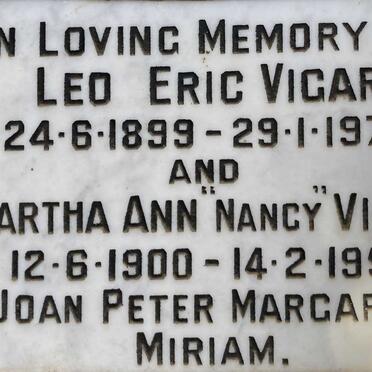 VIGAR Leo Eric 1899-1972 & Martha Ann 1900-1957
