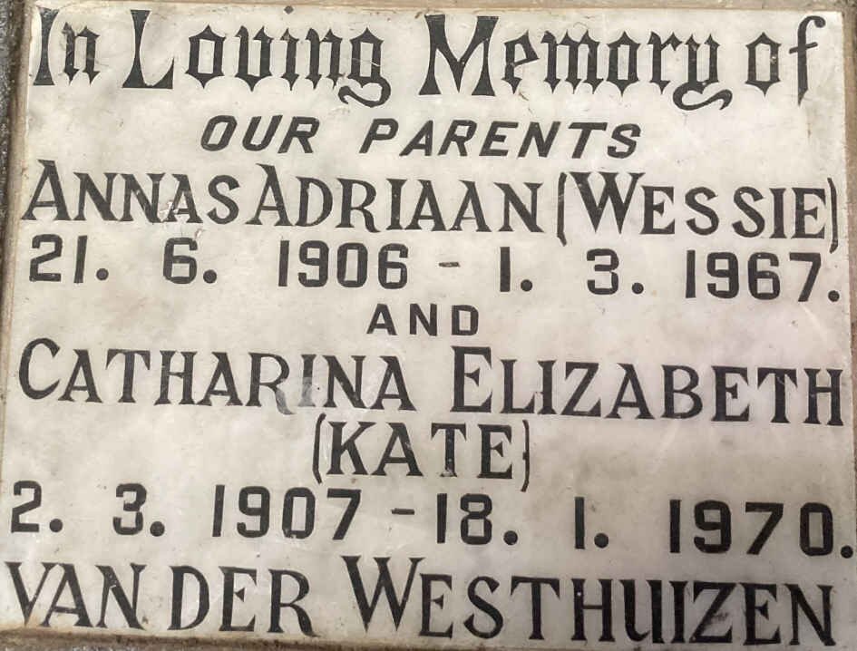 WESTHUIZEN Annas Adriaan, van der 1906-1967 & Catharina Elizabeth 1907-1970
