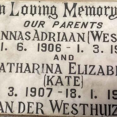WESTHUIZEN Annas Adriaan, van der 1906-1967 & Catharina Elizabeth 1907-1970
