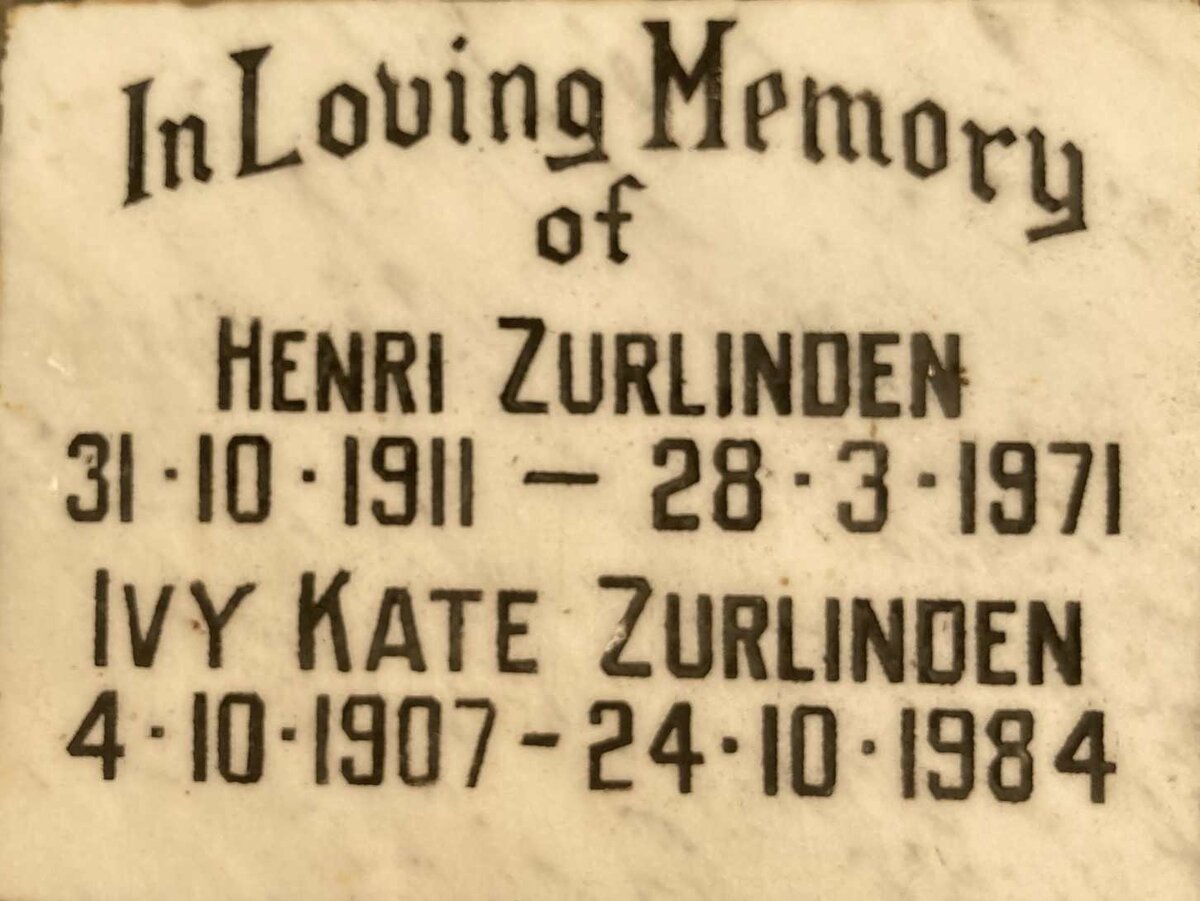 ZURLINDEN Henri 1911-1971 & Ivy Kate 1907-1984