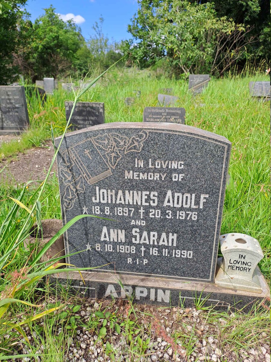 ARPIN Johannes Adolf 1897-1976 & Ann Sarah 1908-1990