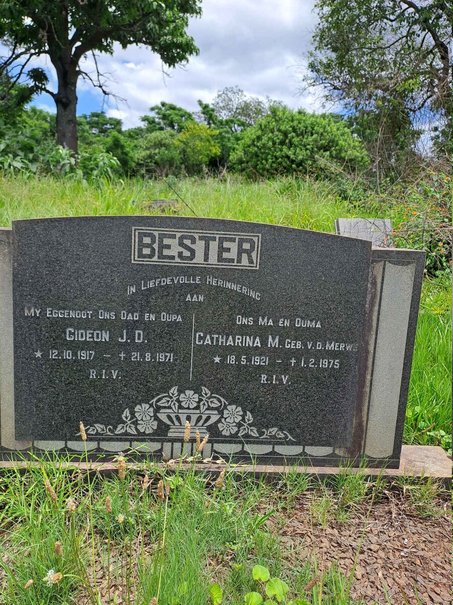 BESTER Gideon J.D. 1917-1971 & Catharina M. VAN DER MERWE 1921-1975