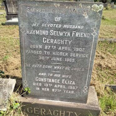 GERAGHTY Raymond Selwyn Friend 1902-1965 & Constance Eliza  -1987 