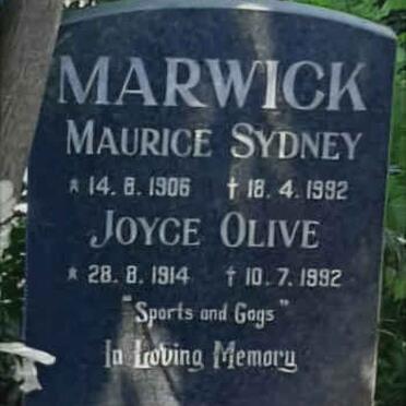 MARWICK Maurice Sydney 1906-1992 & Joyce Olive 1914-1992