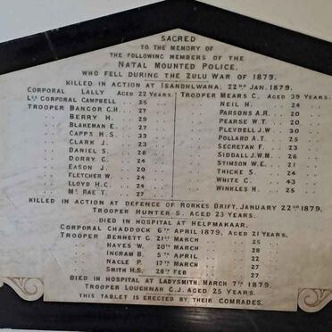 09. NATAL MOUNTED POLICE Died At Isandhlwana: 22 January 1879