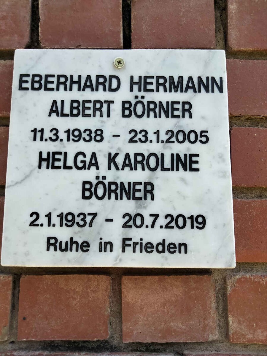 BORNER Eberhard Hermann Albert 1938-2005 &amp; Helga Karoline 1937-2019