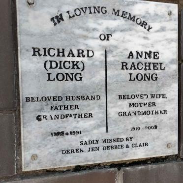 LONG Richard 1905-1991 &amp; Anne Rachel 1910-200?