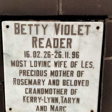 READER Betty Violet 1926-1996