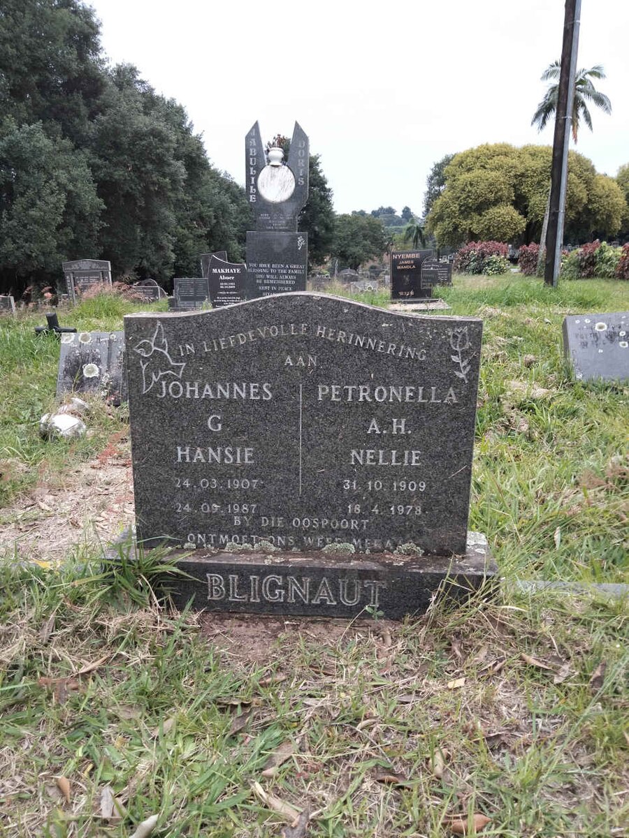 BLIGNAUT Johannes G. 1907-1987 &amp; Petronella A.H. 1909-1978