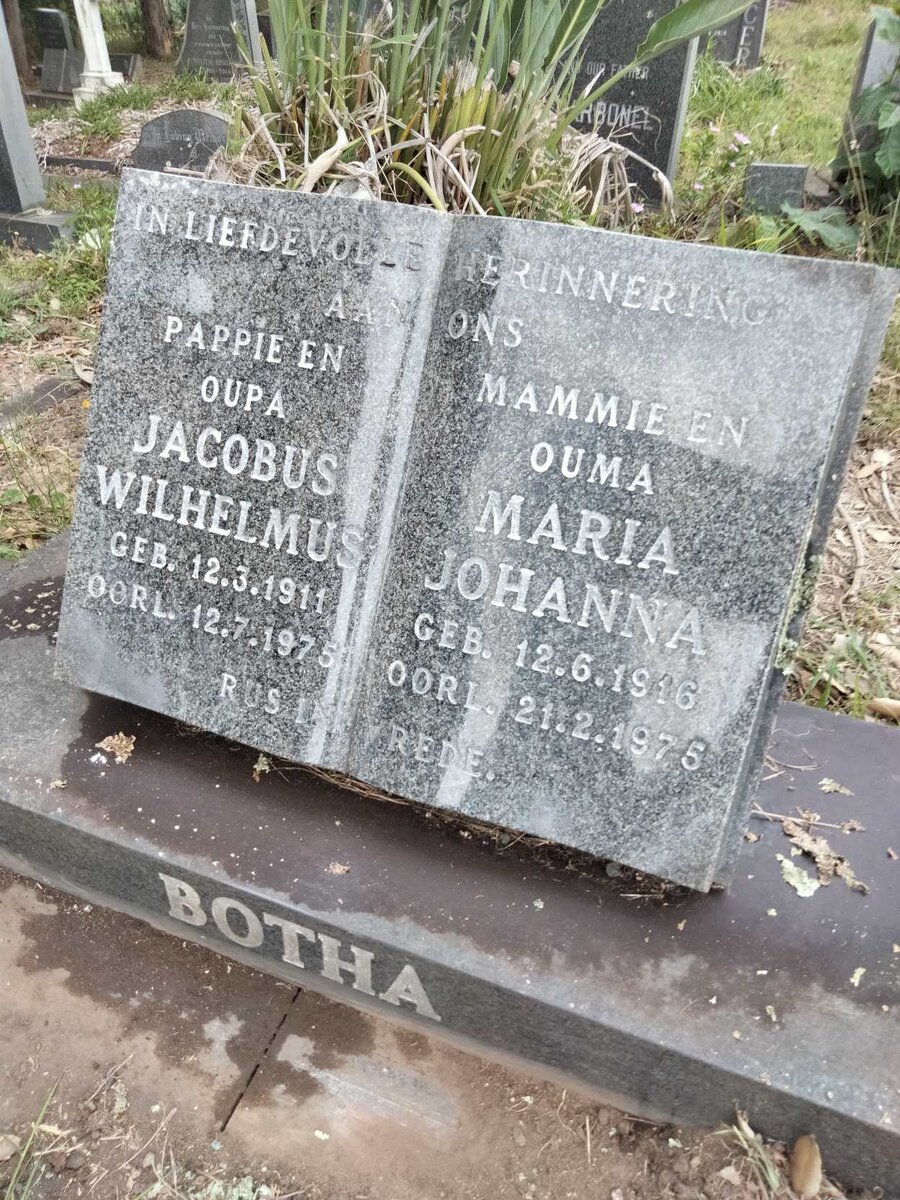 BOTHA Jacobus Wilhelmus 1911-1975 &amp; Maria Johanna 1916-1975