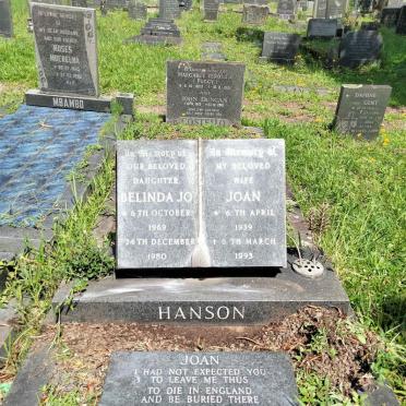 HANSON Joan 1939-1993 :: HANSON Belinda Jo 1969-1980 