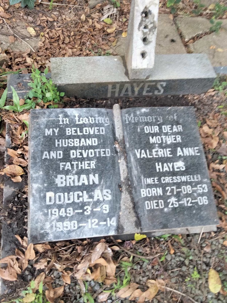 HAYES Brian Douglas 1949-1990 &amp; Valerie Anne CRESSWELL 1953-2006