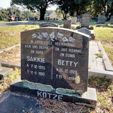 KOTZE Sakkie 1925-1983 &amp; Betty 1928-1984