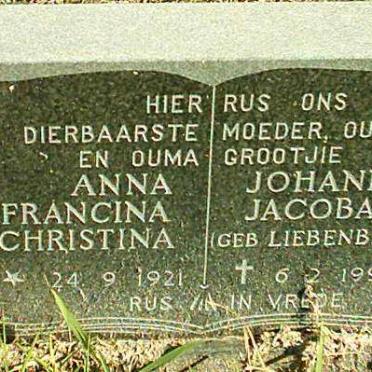 LIEBENBERG Anna Johanna Francina Christina Jocoba 1921-1999