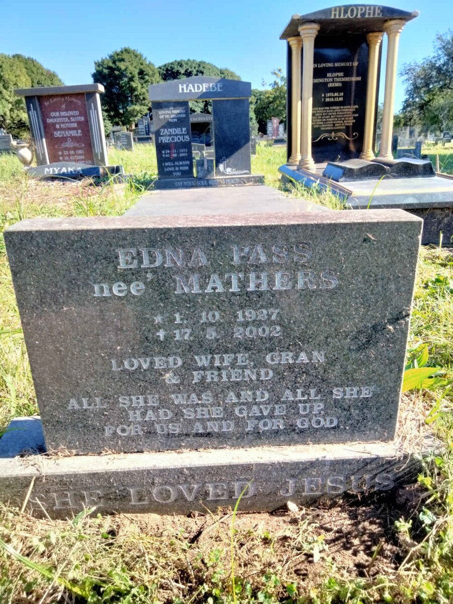 PASS Edna nee MATHERS 1927-2002