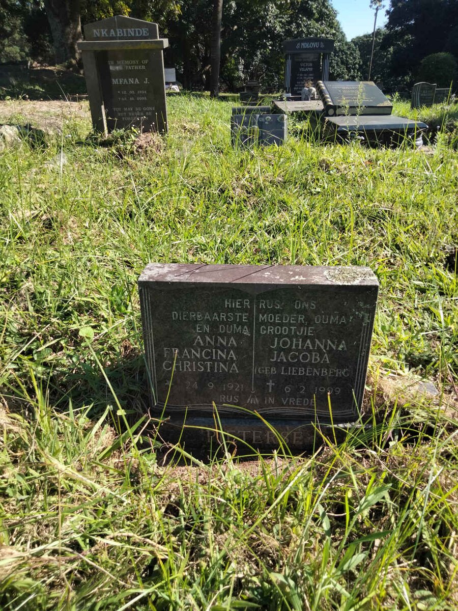 PIETERSE Anna Johanna Francina Jacoba Christina nee LIEBENBERG 1921-1999