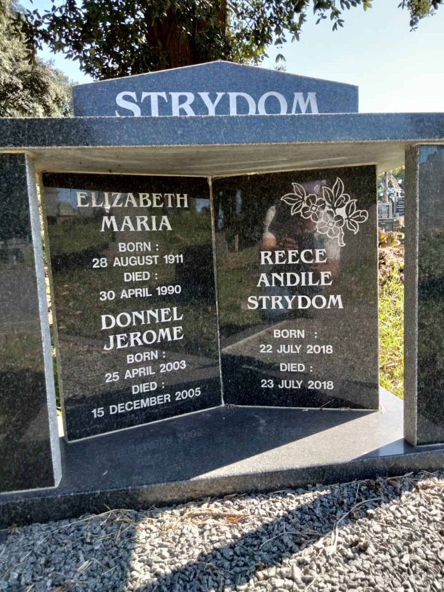 STRYDOM Elizabeth Maria 1911-1990 :: STRYDOM Donnel Jerome 2003-2005 :: STRYDOM Reece Andile 2018-2018