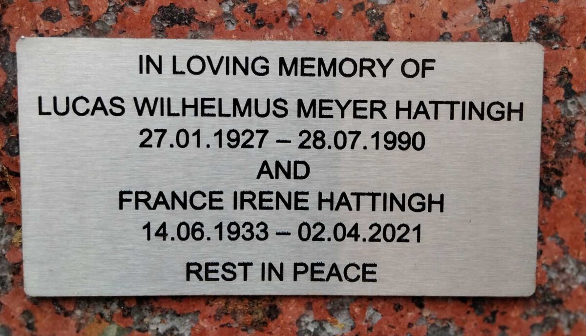 HATTINGH Lucas Wilhelmus Meyer 1927-1990 & France Irene 1933-2021