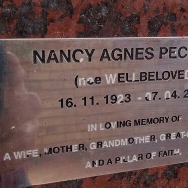 PECKHAM Nancy Agnes nee WELLBELOVED 1923-2007