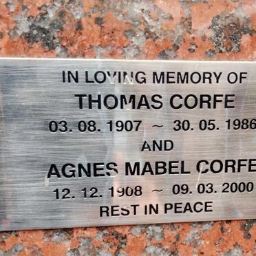 CORFE Thomas 1907-1986 & Agnes Mabel 1908-2000