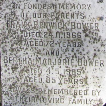 BOWER Frank Renwick 1892-1966 &amp; Bertha Marjorie 1900-1985