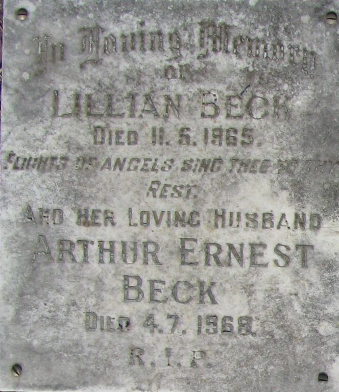 BECK Arthur Ernest -1968 &amp; Lillian 1965