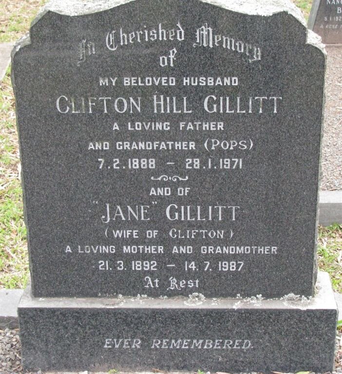 GILLITT Clifton Hill 1888-1971 &amp; Jane 1892-1987