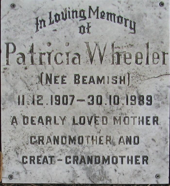 WHEELER Patricia nee BEAMISH 1907-1989