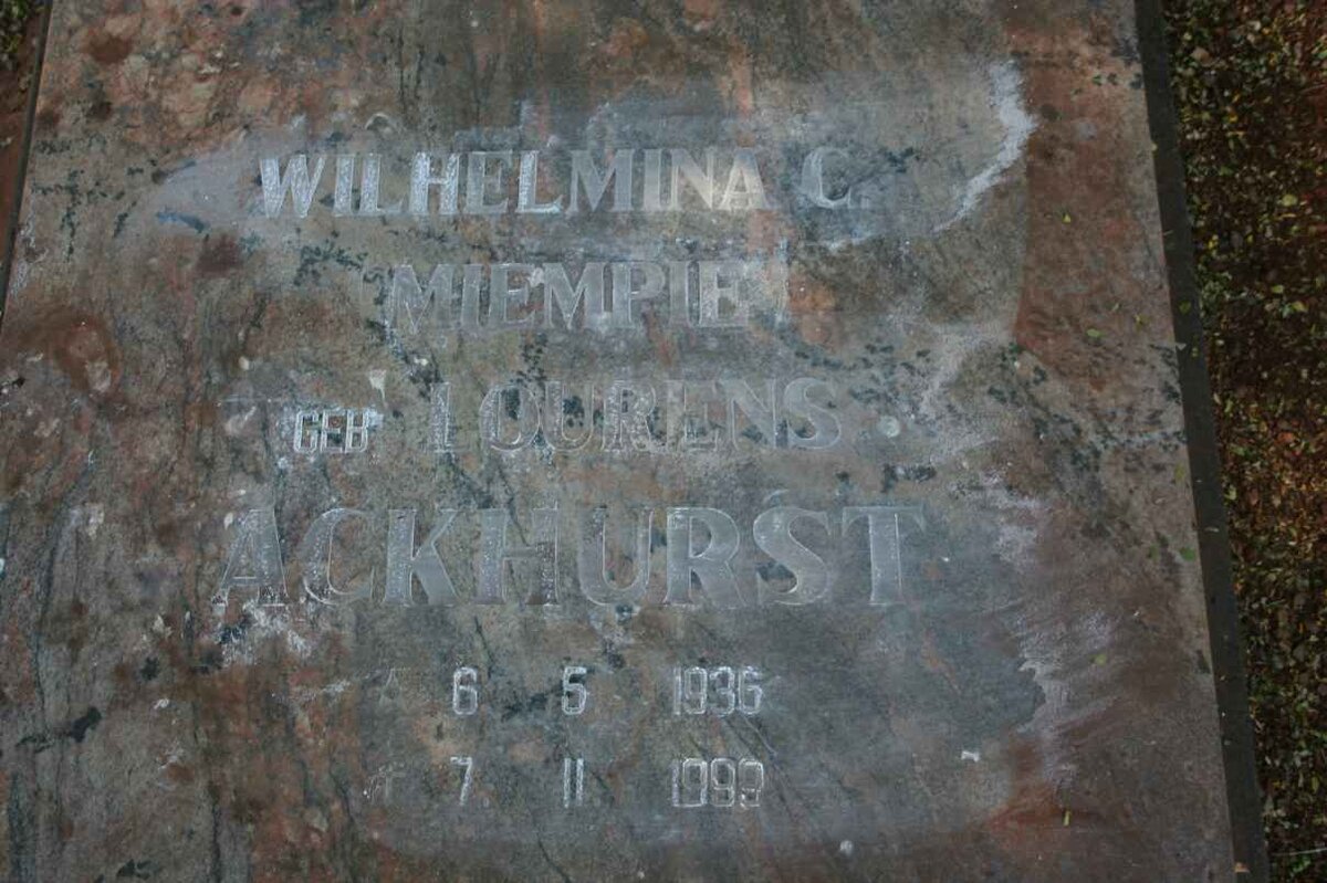 ACKHURST Wilhelmina C. nee LOURENS 1936-1999