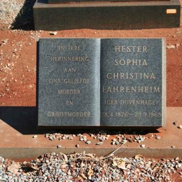 FAHRENHEIM Hester Sophia Christina nee DUVENHAGE 1876-1968