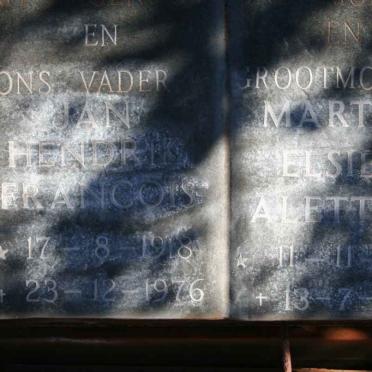 MERWE Jan Hendrik Francois, van der 1918-1976 &amp; Martha Elsie Aletta 1924-1985