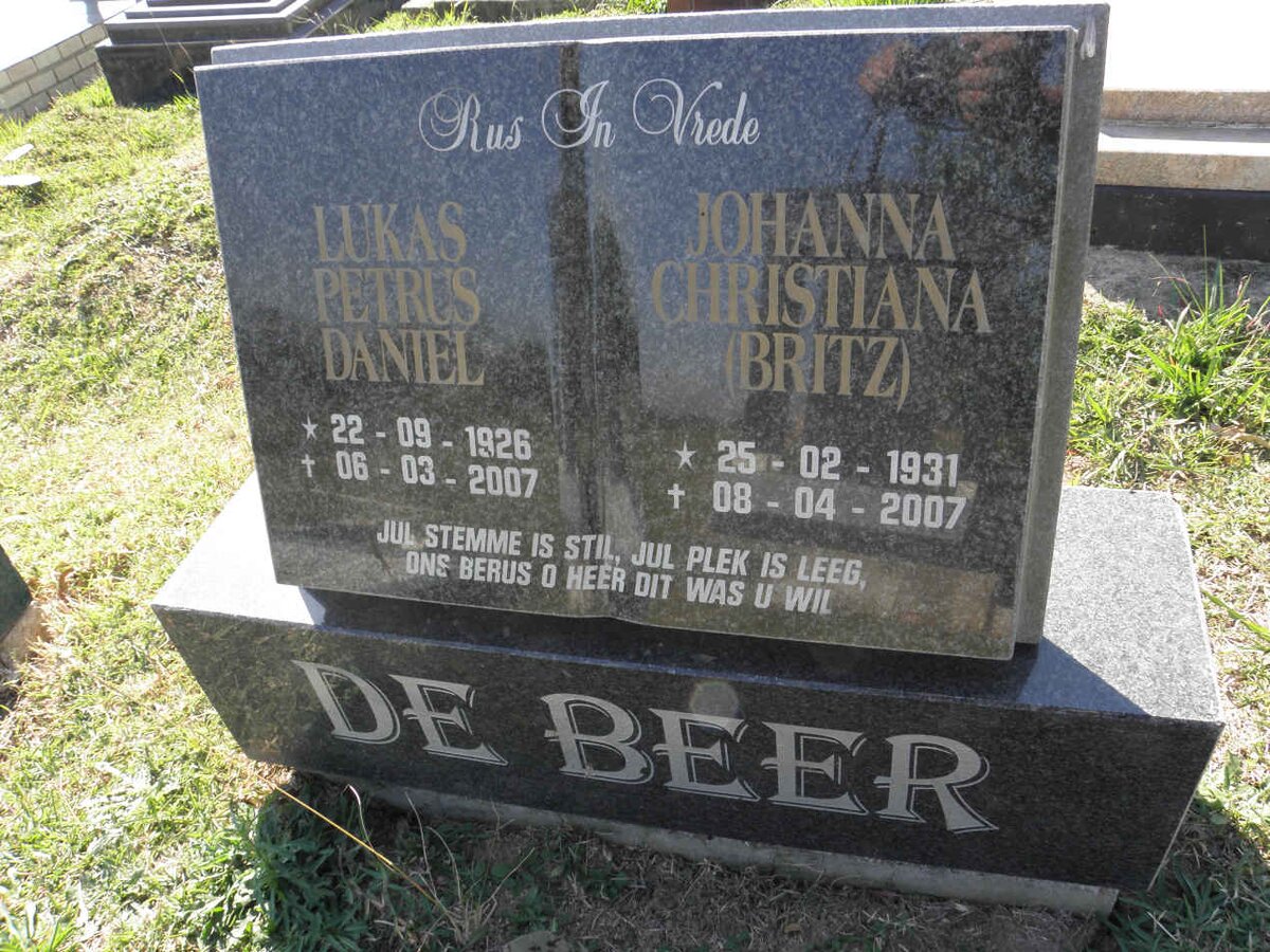 BEER Lukas Petrus Daniel, de 1926-2007 &amp; Johanna Christiana BRITZ 1931-2007