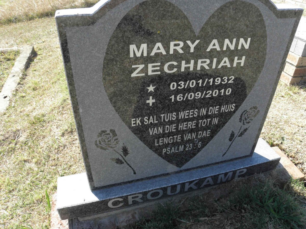 CROUKAMP Mary Ann Zechria 1932-2010
