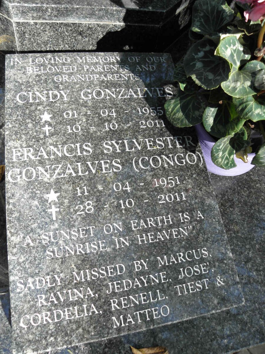 GONZALVES Francis Sylvester 1951-2011 &amp; Cindy 1955-2011