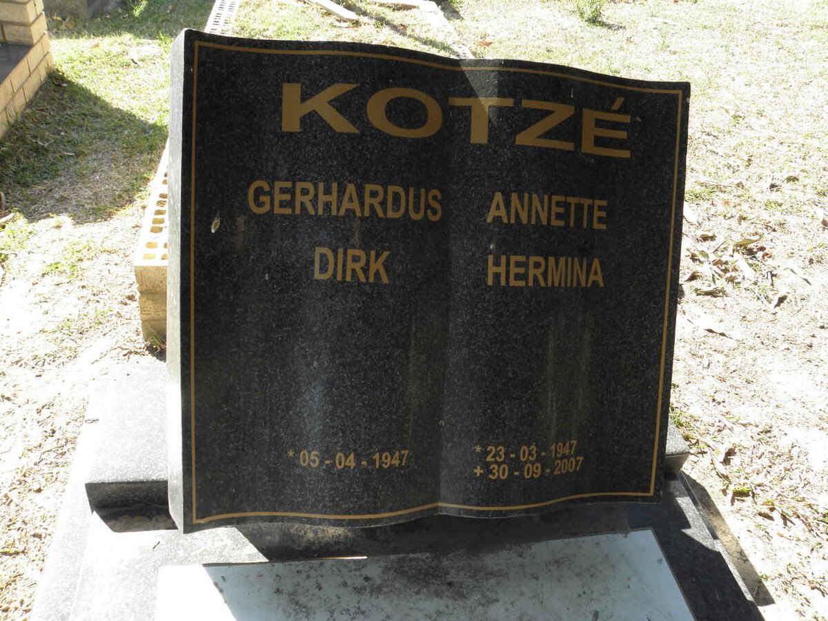 KOTZÉ Gerhardus Dirk 1947- &amp; Annette Hermina 1947-2007